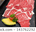 Fresh Raw Wagyu Beef Slices on Platter 143762292