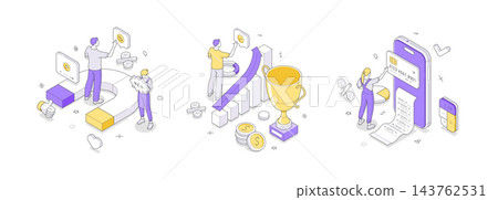 Digital Marketing And Financial Success With Mobile Payment Isometric Vector Illustration Set Digital Marketing And Financial Success With Mobile Payment Isometric Vector Illustration Set 143762531