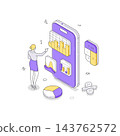Woman Using A Financial Planning Application On A Smartphone Isometric Vector Illustration 143762572