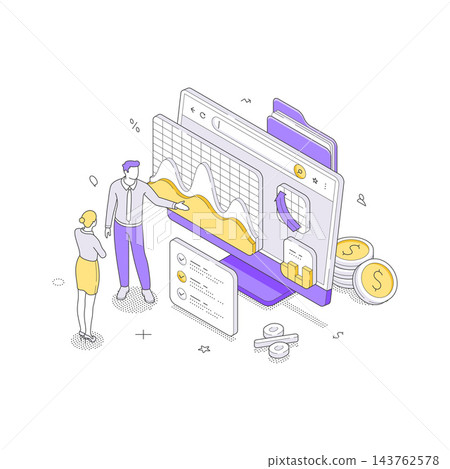 Team Analyzing Financial Data Charts For Business Growth Isometric Vector Illustration 143762578