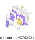 Man Choosing Clothes In An Online Fashion Store On A Computer Isometric Vector Illustration 143762581