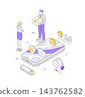 Man Delivering A Package To A Woman For An Online Order Isometric Vector Illustration 143762582