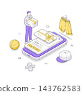 Man Using A Gift Card For Online Sportswear Shopping Isometric Vector Illustration 143762583