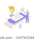Woman Receiving An Online Award Certificate On Her Smartphone Isometric Vector Illustration 143762584