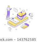 Man Shopping For Groceries Online Using A Mobile Phone App Isometric Vector Illustration 143762585