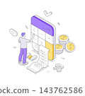Man Using A Calculator For Financial Planning And Budgeting Isometric Vector Illustration 143762586