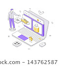 Man Browsing An Online Store On A Laptop Computer For Shopping Isometric Vector Illustration 143762587