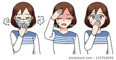 Illustration set of a woman who is in poor physical condition Illustration set of a woman who is in poor physical condition 143762649