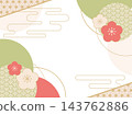 Japanese pattern frame illustration material featuring Seigaiha waves, hemp leaves, plum blossoms, and cloudy mist (Japanese modern decorative frame) 143762886