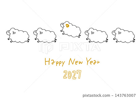 可愛的手繪綿羊和新年快樂,非常適合您的 2027 年新年賀卡! 可愛的手繪綿羊和新年快樂,非常適合您的 2027 年新年賀卡! 143763007