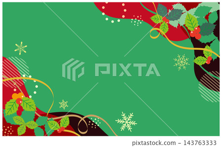 聖誕冬青葉和紅色漿果綠色邊框/背景向量圖 聖誕冬青葉和紅色漿果綠色邊框/背景向量圖 143763333