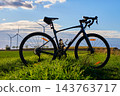 Gravel bicycle silhouette in rural landscape at sunset 143763717
