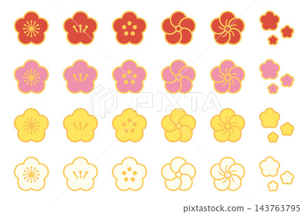 一組描繪各種梅花的插圖 一組描繪各種梅花的插圖 143763795