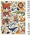 Whimsical wildlife pattern celebrating natures diverse creatures in playful style 143763848