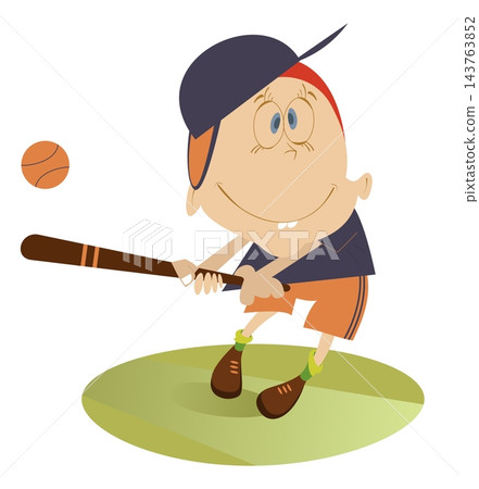 Baseball player. Comic boy hits a ball Baseball player. Comic boy hits a ball 143763852