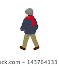 一幅從背後拍攝的身著冬裝的男子行走的等距插圖。 143764133