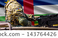 Central African Republic flag with soldier at machinegun turret 143764426