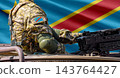 Democratic Republic of the Congo flag with soldier at machinegun turret 143764427