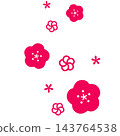 一幅色彩鮮豔的粉紅色日式插畫，描繪了許多花朵。 143764538