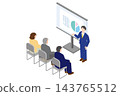 A business person in a suit giving a presentation 143765512