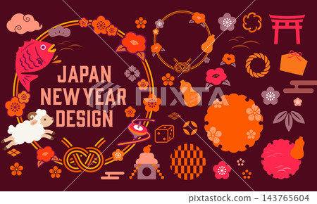 Japanese-style illustration materials for New Year's greeting cards. Japanese-style illustration materials for New Year's greeting cards. 143765604