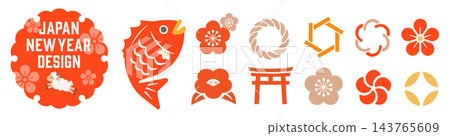 Japanese-style illustration materials for New Year's greeting cards. 143765609