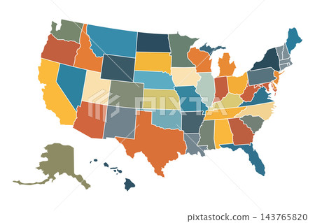 Colorful USA map with states, isolated illustration Colorful USA map with states, isolated illustration 143765820