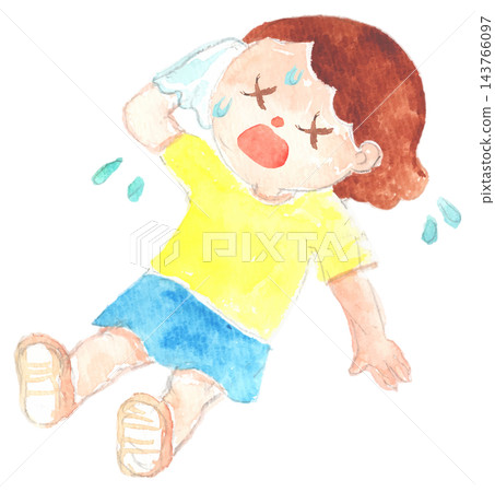 A watercolor illustration of a girl collapsing from heatstroke. A watercolor illustration of a girl collapsing from heatstroke. 143766097
