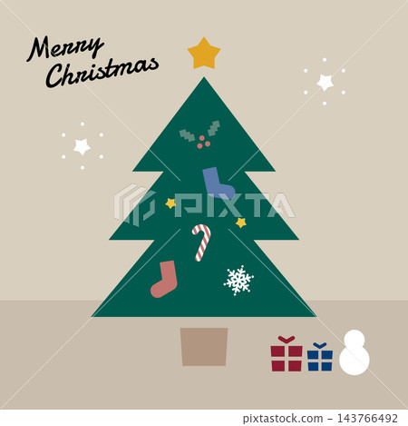 Simple vector graphic of a Christmas tree. A flat illustration of a tree decorated with ornaments. Simple vector graphic of a Christmas tree. A flat illustration of a tree decorated with ornaments. 143766492