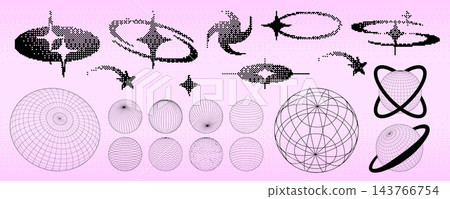 Y2K pixel art set with bitmap stars and spheres Y2K pixel art set with bitmap stars and spheres 143766754
