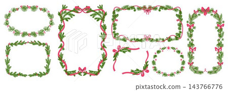 Elegant Christmas border set isolated on white 143766776