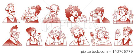 Doodle character avatars set with halftone effects Doodle character avatars set with halftone effects 143766779