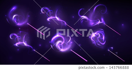 Glowing magic wand set with luminous light trails Glowing magic wand set with luminous light trails 143766888
