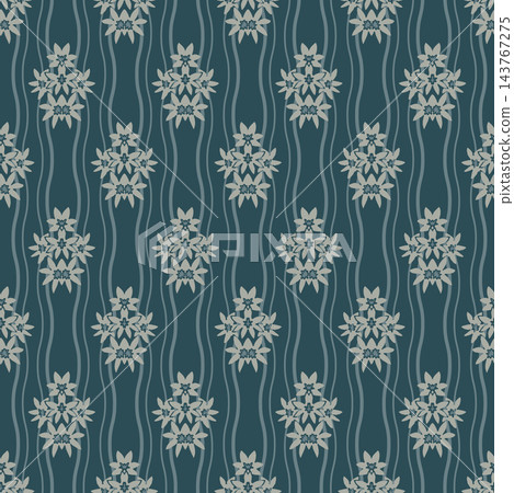 Teal Damask Floral Wavy Stripe Pattern Teal Damask Floral Wavy Stripe Pattern 143767275