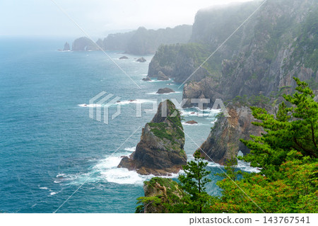 從岩手縣田野畑村的北山崎展望台可以欣賞到獨特的岩層和陡峭的懸崖，展現出三陸地區壯麗的峽灣海岸線。 143767541