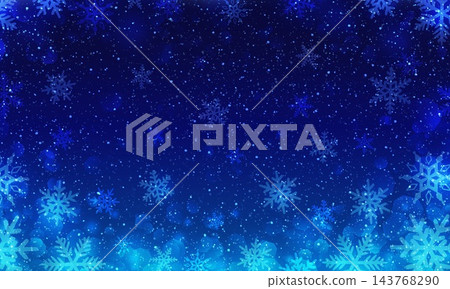 夜空背景插圖，雪花飄落（橫向視圖） 143768290