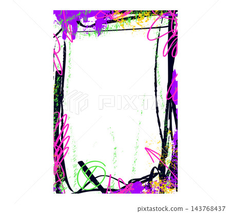 Collage frame with painted borders edge and bold splash spots. Graffiti collage on borders with grunge paper texture and decor. Vector paper photo frame for creative scrapbook 143768437