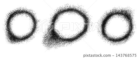 Sandy airbrush circle set with three rough black rings. Aerosol shading makes uneven grain and dotwork. Round outlines form editable vector marks for quote card or presentation slide Sandy airbrush circle set with three rough black rings. Aerosol shading makes uneven grain and dotwork. Round outlines form editable vector marks for quote card or presentation slide 143768575