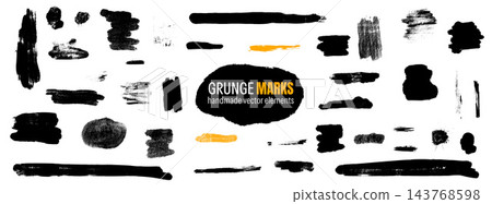 Underline spray ink with paint splatter and rough texture. Black set with long strokes, oval patches and dry smudges. Grunge vector accents for magazine headline or journal layout on transparent bg Underline spray ink with paint splatter and rough texture. Black set with long strokes, oval patches and dry smudges. Grunge vector accents for magazine headline or journal layout on transparent bg 143768598