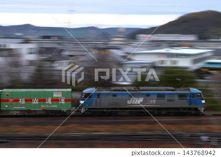 A freight train on the Sanyo Main Line: Fukuyama Rail Express (Okayama Prefecture) 143768942