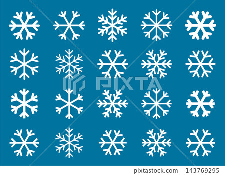 Blue linear snowflakes bundle icons set Blue linear snowflakes bundle icons set 143769295