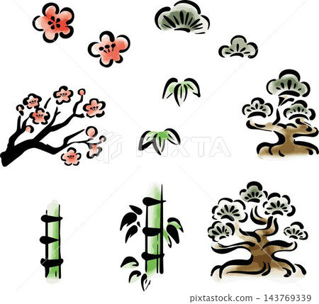 松竹梅花圖案,毛筆書法,手繪,日本繪畫,水墨畫,水彩畫,手繪,日式風格,日本圖案,現代,裝飾性,設計素材。 松竹梅花圖案,毛筆書法,手繪,日本繪畫,水墨畫,水彩畫,手繪,日式風格,日本圖案,現代,裝飾性,設計素材。 143769339