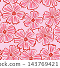 Seamless floral pattern with hand-drawn red flowers on a pastel pink background 143769421