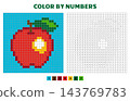 Apple mosaic color by numbers. Coloring page simple design for toddlers. Pixelated element and colors samples. Children puzzle game, vector template 143769783