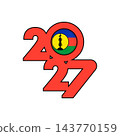 2027 banner with New Caledonia flag inside. 143770159
