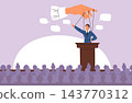 Campaign speeches. Political puppet urging people to vote. Poll campaigning. Party representative. Voters audience. Election debate. Marionette man. Manipulated politicians. Vector concept 143770312