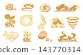 Cartoon dust clouds. Swirling road smog. Brown smoke and vapor effects. Spiral whirlwind. Particles in moving air. Smoky shapes resembling cumulus clouds. Chemical haze elements vector set 143770314