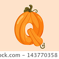 Pumpkin Letter Q Vector Clipart for Autumn Alphabet Design 143770358