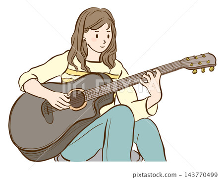 Illustration of a young woman playing the guitar Illustration of a young woman playing the guitar 143770499