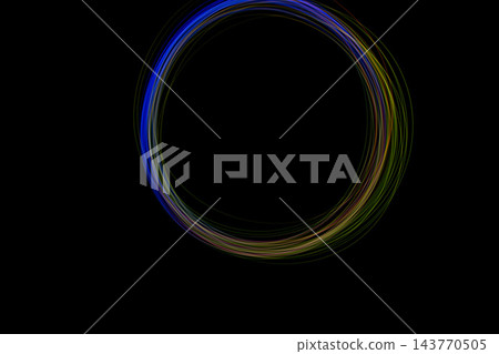 A vivid circle of freeze light appears against a dark background, displaying an array of vibrant colors in a smooth round design A vivid circle of freeze light appears against a dark background, displaying an array of vibrant colors in a smooth round design 143770505